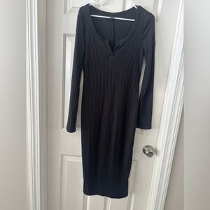 SHEIN Black Ribbed Long Sleeve Dress